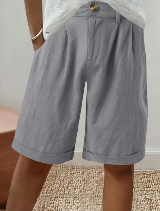Discount Women's Linen-Inspired Shorts Shorts Slacks Fashion Streetwear Short Natural Plain Pocket Buckle Comfy Outdoor Comfortable Holiday Weekend Apricot Grey Black White Summer Regular Fit Women Pants