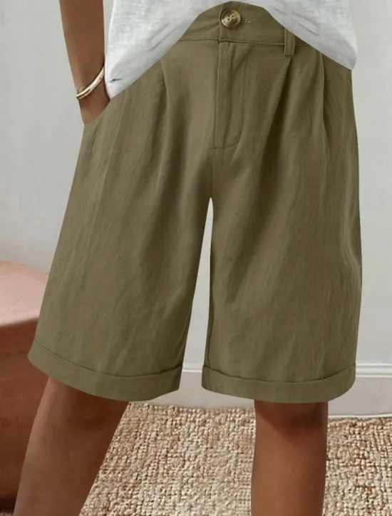 Discount Women's Linen-Inspired Shorts Shorts Slacks Fashion Streetwear Short Natural Plain Pocket Buckle Comfy Outdoor Comfortable Holiday Weekend Apricot Grey Black White Summer Regular Fit Women Pants