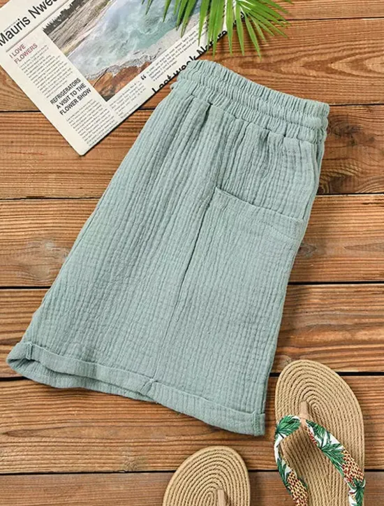 New Women's Linen-Inspired Shorts Chinos Shorts Basic Casual Short High Waist Plain Pocket Elastic Drawstring Design High Cut Breathability Soft Micro-elastic Casual Daily Weekend Pink Light Green Women Pants