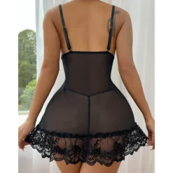 Sale Women's Lingerie Babydoll Lace Sheer Adjustable Strap Seductive Nightwear Red Bow Accented Intimate Apparel Home Outfits Women Sleepwear|Lingerie