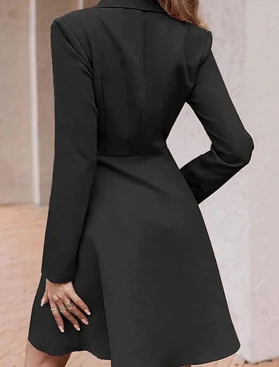 Hot Women's Little Black Dress Blazer Dress Elegant Workfashion Mini Dress Button Lapel Long Sleeve Plain Regular Fit Black Blue Khaki Spring Fall S M L XL Women Work Dresses