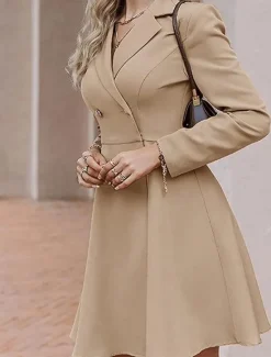 Hot Women's Little Black Dress Blazer Dress Elegant Workfashion Mini Dress Button Lapel Long Sleeve Plain Regular Fit Black Blue Khaki Spring Fall S M L XL Women Work Dresses