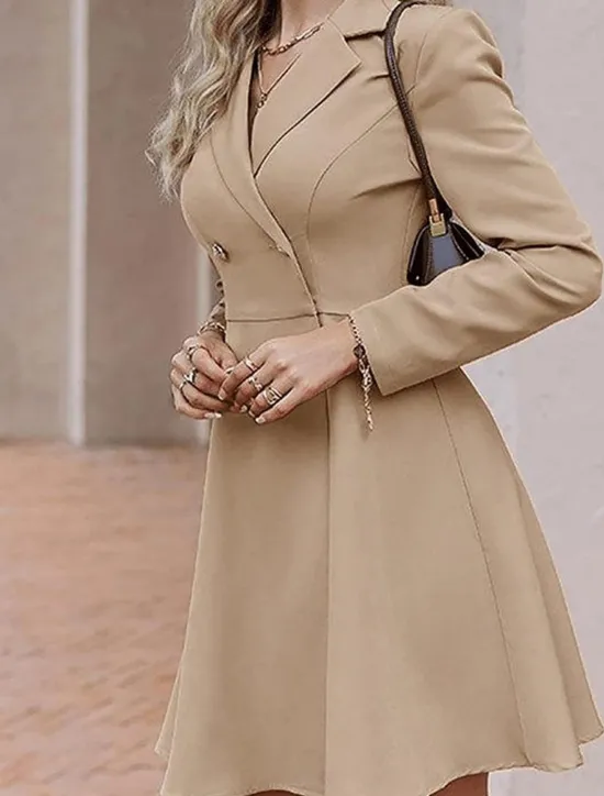 Hot Women's Little Black Dress Blazer Dress Elegant Workfashion Mini Dress Button Lapel Long Sleeve Plain Regular Fit Black Blue Khaki Spring Fall S M L XL Women Work Dresses