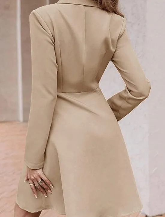 Hot Women's Little Black Dress Blazer Dress Elegant Workfashion Mini Dress Button Lapel Long Sleeve Plain Regular Fit Black Blue Khaki Spring Fall S M L XL Women Work Dresses