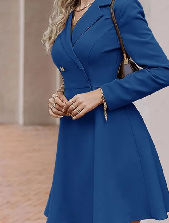 Hot Women's Little Black Dress Blazer Dress Elegant Workfashion Mini Dress Button Lapel Long Sleeve Plain Regular Fit Black Blue Khaki Spring Fall S M L XL Women Work Dresses