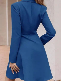 Hot Women's Little Black Dress Blazer Dress Elegant Workfashion Mini Dress Button Lapel Long Sleeve Plain Regular Fit Black Blue Khaki Spring Fall S M L XL Women Work Dresses