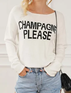 Outlet Women's Logo Sweater Crew Neck Knit Knitted Fall Winter Streetwear Work Going out Casual Long Sleeve Print White Brown Women Pullovers & Tops