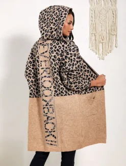 Best Women's Long Cardigan Leopard Print Open Front Knit Patchwork Knitted Fall Winter Going out Fashion Streetwear Daily Long Sleeve Animal Women Cardigans & Outerwears