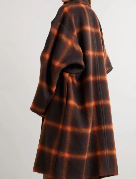 Sale Women's Long Coat Overcoat Plaid Winter Coat Single Breasted Laple Trench Coat Warm Heated Jacket with Pockets Women Coats & Trench Coats