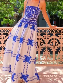 Women's Long Dress Maxi Dress Cotton Linen Dresses Casual Dress Fashion Outdoor Party Holiday Regular Fit Tie Dye Sleeveless Spaghetti Strap Summer Women Floral Dresses