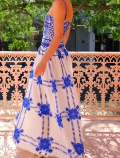 Women's Long Dress Maxi Dress Cotton Linen Dresses Casual Dress Fashion Outdoor Party Holiday Regular Fit Tie Dye Sleeveless Spaghetti Strap Summer Women Floral Dresses
