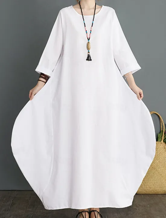 Outlet Women's Long Dress Maxi Dress Linen-Inspired Dresses White Dress Casual Dress Winter Dress Streetwear Vacation Street Loose Fit Long Sleeve Crew Neck Black White Red Blue Fall Winter Women Dresses