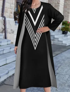 Women's Long Dress Maxi Dress Dress Set Two Piece Dress Church Dress Vacation Casual Winter Dress Holiday Date Loose Fit Color Block Long Sleeve Crew Neck Fall Winter Women Work Dresses