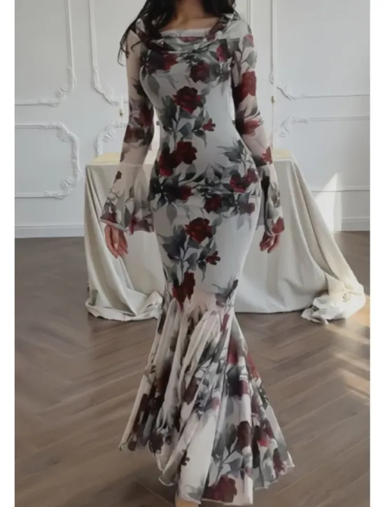 Discount Women's Long Dress Maxi Dress Sheath Dress Floral Dress Print Dress Fashion Elegant Dress Outdoor Holiday Date Regular Fit Flower Long Sleeve Crew Neck Spring Women Floral Dresses