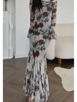 Discount Women's Long Dress Maxi Dress Sheath Dress Floral Dress Print Dress Fashion Elegant Dress Outdoor Holiday Date Regular Fit Flower Long Sleeve Crew Neck Spring Women Floral Dresses