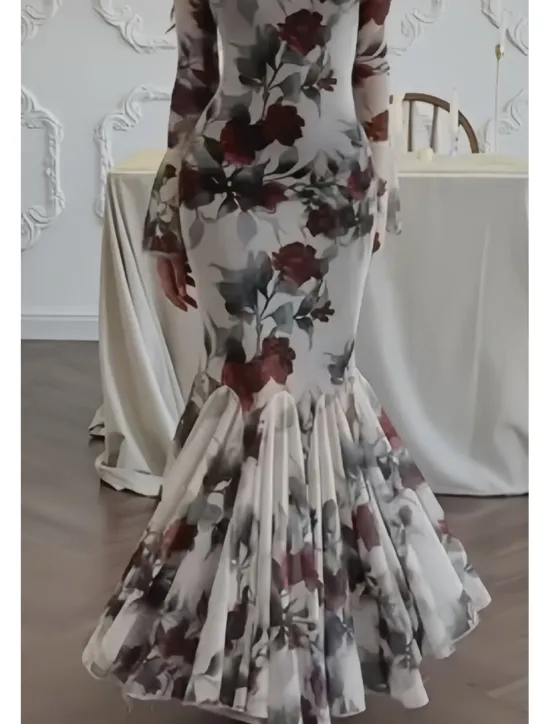 Discount Women's Long Dress Maxi Dress Sheath Dress Floral Dress Print Dress Fashion Elegant Dress Outdoor Holiday Date Regular Fit Flower Long Sleeve Crew Neck Spring Women Floral Dresses