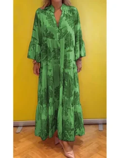 Best Women's Long Dress Maxi Dress Casual Dress Swing Dress Summer Dress Elegant Fashion Modern Daily Beach Weekend Regular Fit Floral Long Sleeve Split Neck Light Green Pink Red Light Purple Summer Women Floral Dresses
