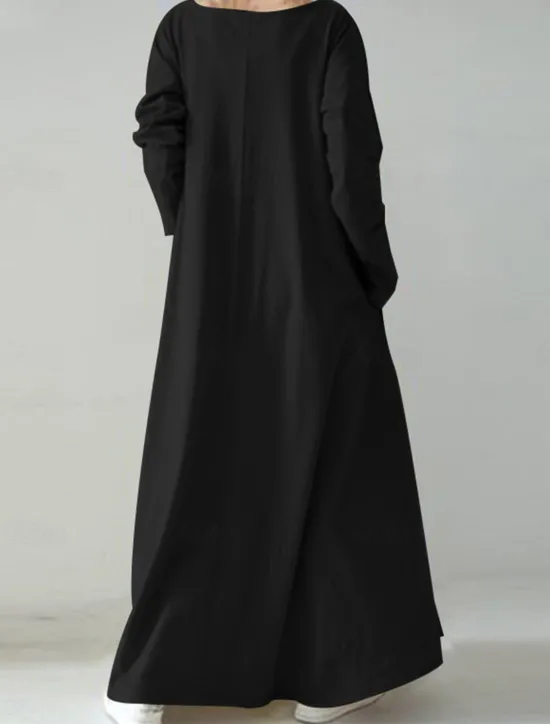 Sale Women's Long Dress Maxi Dress Linen-Inspired Dresses Black Dress Casual Dress Winter Dress Fashion Streetwear Mature Outdoor Street Daily Loose Fit Long Sleeve V Neck Black Yellow Brown Dark Blue Women Dresses