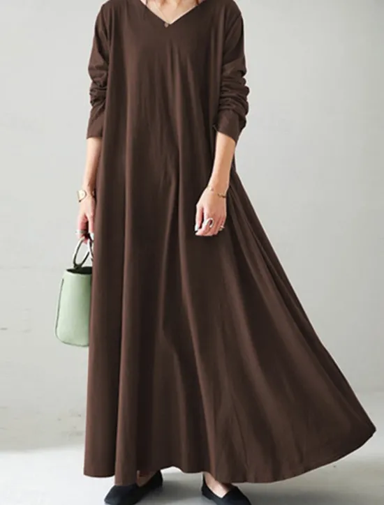 Sale Women's Long Dress Maxi Dress Linen-Inspired Dresses Black Dress Casual Dress Winter Dress Fashion Streetwear Mature Outdoor Street Daily Loose Fit Long Sleeve V Neck Black Yellow Brown Dark Blue Women Dresses