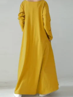 Sale Women's Long Dress Maxi Dress Linen-Inspired Dresses Black Dress Casual Dress Winter Dress Fashion Streetwear Mature Outdoor Street Daily Loose Fit Long Sleeve V Neck Black Yellow Brown Dark Blue Women Dresses