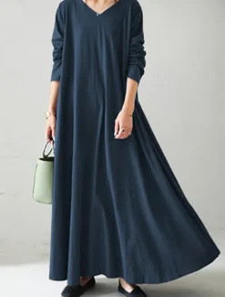 Sale Women's Long Dress Maxi Dress Linen-Inspired Dresses Black Dress Casual Dress Winter Dress Fashion Streetwear Mature Outdoor Street Daily Loose Fit Long Sleeve V Neck Black Yellow Brown Dark Blue Women Dresses