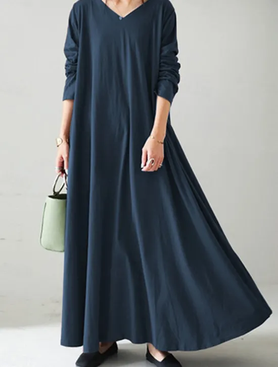 Sale Women's Long Dress Maxi Dress Linen-Inspired Dresses Black Dress Casual Dress Winter Dress Fashion Streetwear Mature Outdoor Street Daily Loose Fit Long Sleeve V Neck Black Yellow Brown Dark Blue Women Dresses