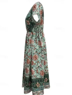 Online Women's Long Dress Maxi Dress Casual Dress A Line Dress Summer Dress Boho Dress Elegant Hawaiian Stylish Vacation Daily Date Regular Fit Floral Short Sleeve V Neck Summer Women Floral Dresses|Spring Dresses