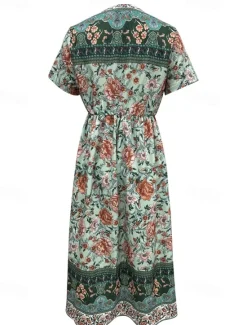 Online Women's Long Dress Maxi Dress Casual Dress A Line Dress Summer Dress Boho Dress Elegant Hawaiian Stylish Vacation Daily Date Regular Fit Floral Short Sleeve V Neck Summer Women Floral Dresses|Spring Dresses
