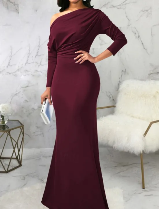 Best Women's Long Dress Maxi Dress Prom Dress Party Dress Elegant Fashion Party Going out Regular Fit Plain Long Sleeve One Shoulder Black White Wine Summer Women White Dresses