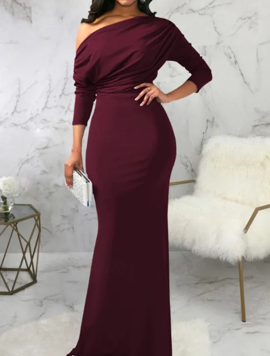 Best Women's Long Dress Maxi Dress Prom Dress Party Dress Elegant Fashion Party Going out Regular Fit Plain Long Sleeve One Shoulder Black White Wine Summer Women White Dresses