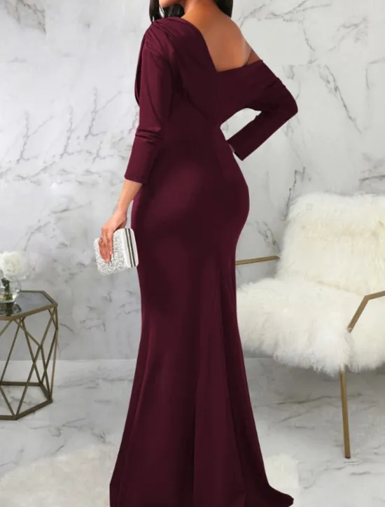 Best Women's Long Dress Maxi Dress Prom Dress Party Dress Elegant Fashion Party Going out Regular Fit Plain Long Sleeve One Shoulder Black White Wine Summer Women White Dresses