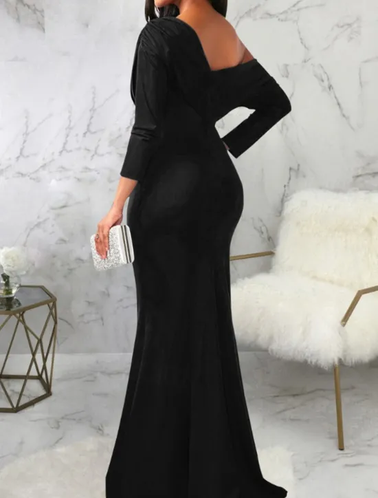 Best Women's Long Dress Maxi Dress Prom Dress Party Dress Elegant Fashion Party Going out Regular Fit Plain Long Sleeve One Shoulder Black White Wine Summer Women White Dresses