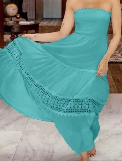 Women's Long Dress Maxi Dress White Dress Casual Dress White Lace Wedding Dress Boho Dress Elegant Streetwear Maxi Street Date Loose Fit Plain Sleeveless Strapless Black White Yellow Mint Green Summer Women White Dresses