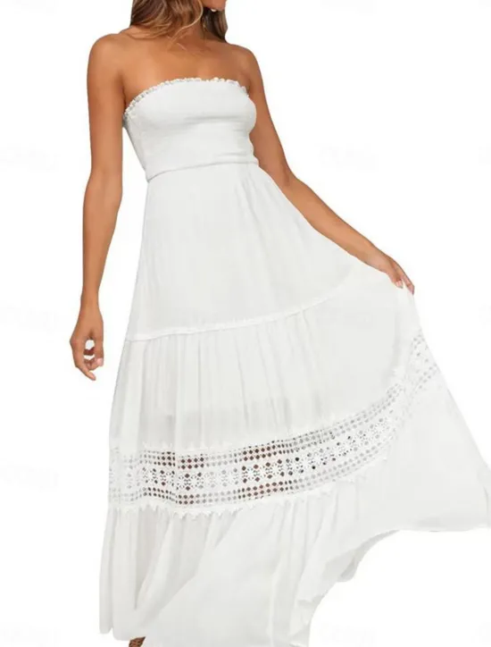 Women's Long Dress Maxi Dress White Dress Casual Dress White Lace Wedding Dress Boho Dress Elegant Streetwear Maxi Street Date Loose Fit Plain Sleeveless Strapless Black White Yellow Mint Green Summer Women White Dresses