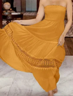 Women's Long Dress Maxi Dress White Dress Casual Dress White Lace Wedding Dress Boho Dress Elegant Streetwear Maxi Street Date Loose Fit Plain Sleeveless Strapless Black White Yellow Mint Green Summer Women White Dresses