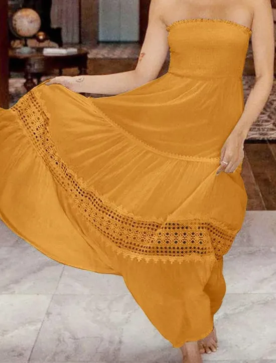 Women's Long Dress Maxi Dress White Dress Casual Dress White Lace Wedding Dress Boho Dress Elegant Streetwear Maxi Street Date Loose Fit Plain Sleeveless Strapless Black White Yellow Mint Green Summer Women White Dresses