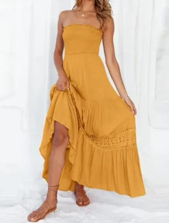 Women's Long Dress Maxi Dress White Dress Casual Dress White Lace Wedding Dress Boho Dress Elegant Streetwear Maxi Street Date Loose Fit Plain Sleeveless Strapless Black White Yellow Mint Green Summer Women White Dresses