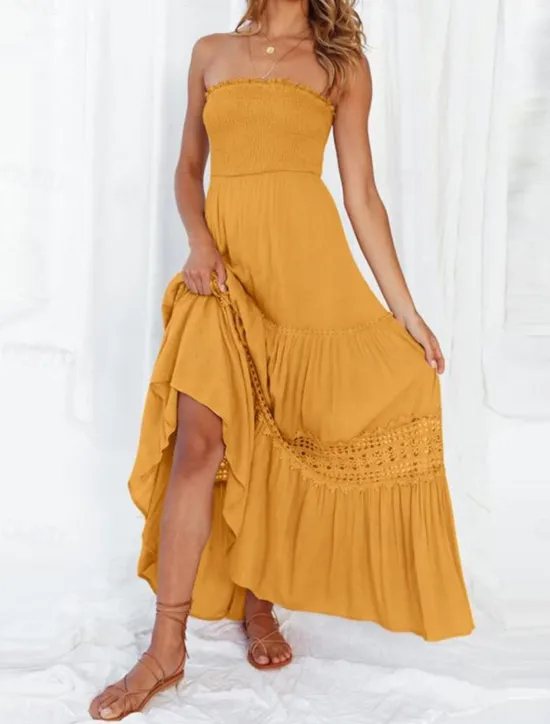Women's Long Dress Maxi Dress White Dress Casual Dress White Lace Wedding Dress Boho Dress Elegant Streetwear Maxi Street Date Loose Fit Plain Sleeveless Strapless Black White Yellow Mint Green Summer Women White Dresses