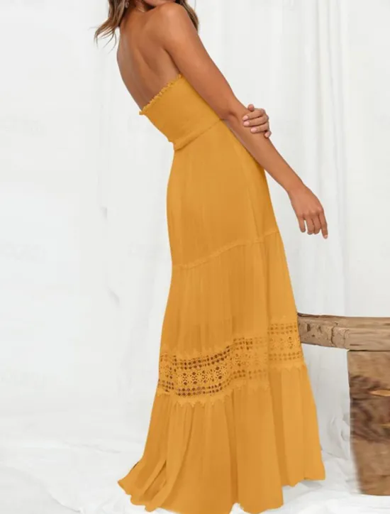 Women's Long Dress Maxi Dress White Dress Casual Dress White Lace Wedding Dress Boho Dress Elegant Streetwear Maxi Street Date Loose Fit Plain Sleeveless Strapless Black White Yellow Mint Green Summer Women White Dresses
