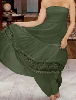 Women's Long Dress Maxi Dress White Dress Casual Dress White Lace Wedding Dress Boho Dress Elegant Streetwear Maxi Street Date Loose Fit Plain Sleeveless Strapless Black White Yellow Mint Green Summer Women White Dresses