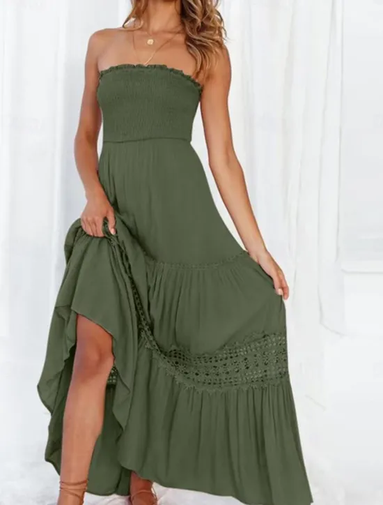 Women's Long Dress Maxi Dress White Dress Casual Dress White Lace Wedding Dress Boho Dress Elegant Streetwear Maxi Street Date Loose Fit Plain Sleeveless Strapless Black White Yellow Mint Green Summer Women White Dresses