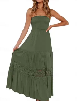 Women's Long Dress Maxi Dress White Dress Casual Dress White Lace Wedding Dress Boho Dress Elegant Streetwear Maxi Street Date Loose Fit Plain Sleeveless Strapless Black White Yellow Mint Green Summer Women White Dresses