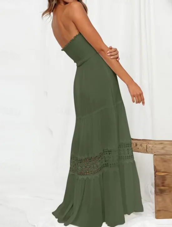 Women's Long Dress Maxi Dress White Dress Casual Dress White Lace Wedding Dress Boho Dress Elegant Streetwear Maxi Street Date Loose Fit Plain Sleeveless Strapless Black White Yellow Mint Green Summer Women White Dresses