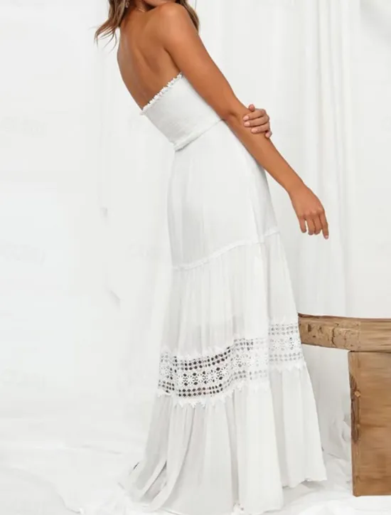Women's Long Dress Maxi Dress White Dress Casual Dress White Lace Wedding Dress Boho Dress Elegant Streetwear Maxi Street Date Loose Fit Plain Sleeveless Strapless Black White Yellow Mint Green Summer Women White Dresses
