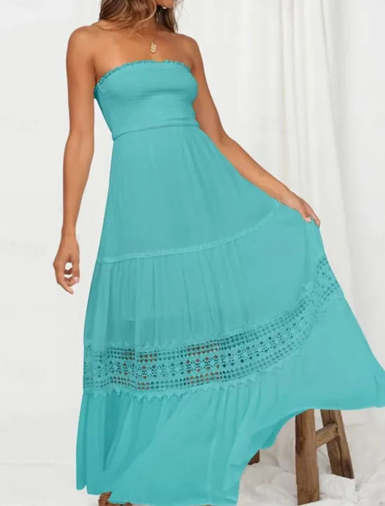 Women's Long Dress Maxi Dress White Dress Casual Dress White Lace Wedding Dress Boho Dress Elegant Streetwear Maxi Street Date Loose Fit Plain Sleeveless Strapless Black White Yellow Mint Green Summer Women White Dresses