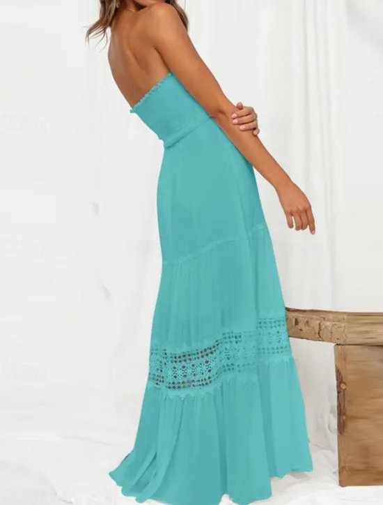 Women's Long Dress Maxi Dress White Dress Casual Dress White Lace Wedding Dress Boho Dress Elegant Streetwear Maxi Street Date Loose Fit Plain Sleeveless Strapless Black White Yellow Mint Green Summer Women White Dresses