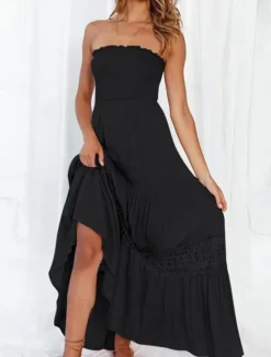 Women's Long Dress Maxi Dress White Dress Casual Dress White Lace Wedding Dress Boho Dress Elegant Streetwear Maxi Street Date Loose Fit Plain Sleeveless Strapless Black White Yellow Mint Green Summer Women White Dresses