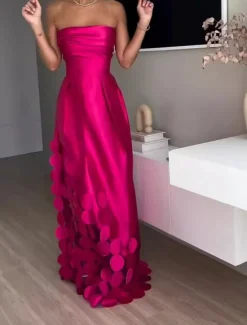 Outlet Women's Long Dress Maxi Dress Prom Dress Party Dress Satin Dress Fashion Outdoor Party Holiday Regular Fit Plain Sleeveless Strapless Summer Women Work Dresses