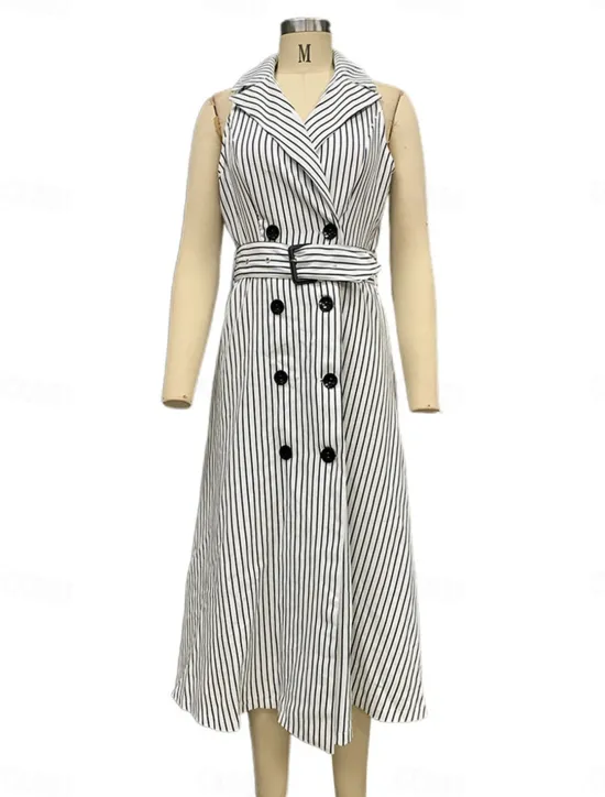 Hot Women's Long Dress Maxi Dress Blazer Dress A Line Dress Elegant Stylish Formal Work Daily Date Regular Fit Stripe Sleeveless Shirt Collar Summer Spring Fall Women Work Dresses