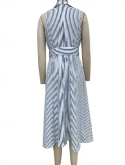 Hot Women's Long Dress Maxi Dress Blazer Dress A Line Dress Elegant Stylish Formal Work Daily Date Regular Fit Stripe Sleeveless Shirt Collar Summer Spring Fall Women Work Dresses